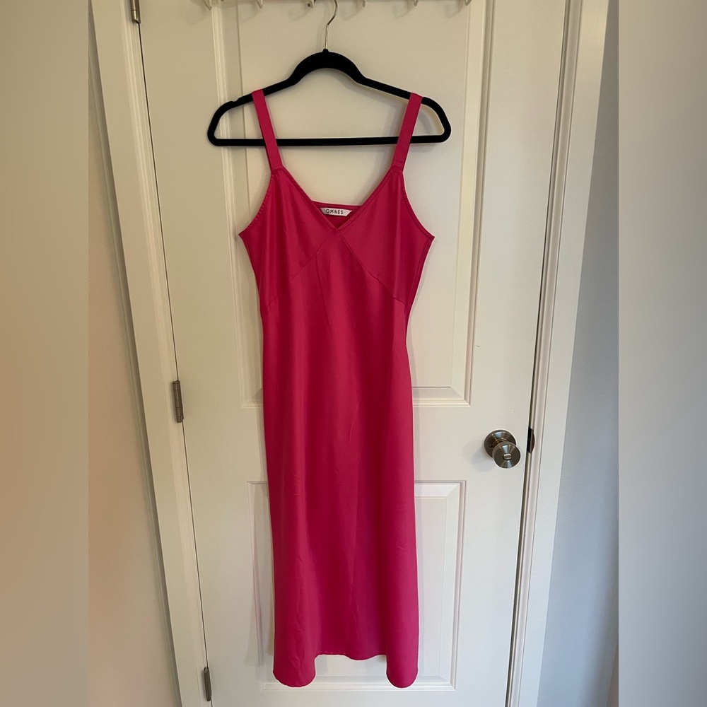 OMNES hot pink silky slip dress